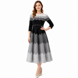 <span class=keywords><strong>Abito</strong></span> Midi da Donna Pronto per la Spedizione, Elegante Vintage con Sfumature Lavanda, Bordo Perlato e Motivo a Onde, Linea ad A, <span class=keywords><strong>Plissettato</strong></span>, per Ospiti di Matrimonio o Cocktail - Product Image 2