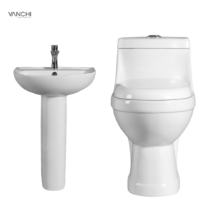 En gros porcelaine sanitaire cuvette de toilette main piédestal évier salle de bain lavabo en céramique ensemble de toilette - Product Image 3