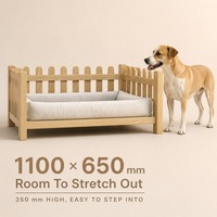 Lit pour chien en contreplaqué de bois massif avec housse amovible, design tendance, résistant aux taches, nid douillet clôturé pour chiens de petite/moyenne taille, usage intérieur