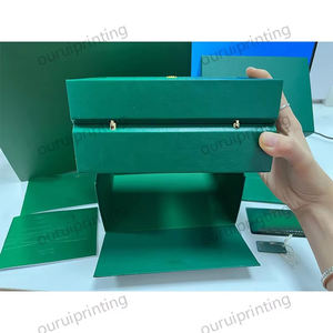 Custom Luxury Square role Green PU Leather Watch Storage <b>Box</b> 1 Slot <b>Empty</b> Packaging with OEM Logo for Men - Product Image 6
