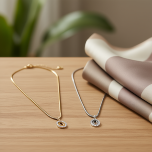 Collana Angelina Power con Pendente Ovale, Catena a Serpente in Oro e Argento, Stile Classico, Cristalli e Strass con Incastonatura a Castone, Regalo Unisex - Product Image 2