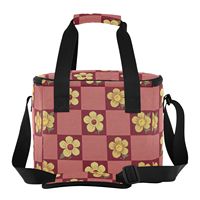 Panier isotherme en nylon à motif floral à carreaux, grand sac de plage et de pique-nique, 24 L, capacité 24 canettes, pour camping en extérieur
