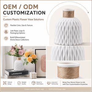 <span class=keywords><strong>Vaso</strong></span> per Fiori <span class=keywords><strong>in</strong></span> <span class=keywords><strong>Plastica</strong></span> Bianca Personalizzato, Stile Ceramica con Nervature, <span class=keywords><strong>Vaso</strong></span> da Tavolo per Composizioni Floreali Artificiali - Product Image 3