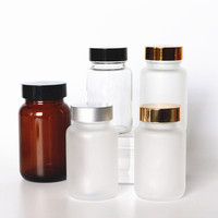 Botella de Vidrio Transparente Esmerilada de Boca Ancha de 100 cc para Píldoras, Suplementos y Cápsulas, con Tapa de Plástico, Botella de Vidrio de 100 ml para Productos de Salud