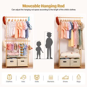 Estante <span class=keywords><strong>de</strong></span> <span class=keywords><strong>ropa</strong></span> para niños <span class=keywords><strong>de</strong></span> bambú con 2 cestas <span class=keywords><strong>de</strong></span> almacenamiento y 2 varillas colgantes ajustables, estante <span class=keywords><strong>de</strong></span> <span class=keywords><strong>ropa</strong></span> para niños, estante <span class=keywords><strong>de</strong></span> vestir para sala <span class=keywords><strong>de</strong></span> juegos - Product Image 4