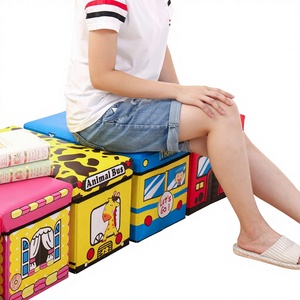 Organizador de Ropa Plegable Rectangular Multifuncional de Tela para Ropa de Bebé, Juguetes, Taburete para Cambiar Zapatos, Diseño de Dibujos Animados - Product Image 1