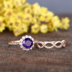 Anillos de Compromiso de Amatista Morada de los Estados Unidos para Mujer, Plata de Ley 925, Regalos de Cumpleaños para Novia - Product Image 4