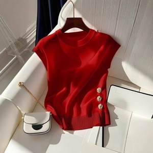 Camiseta de Punto sin Mangas con Cuello Redondo Rosa, Estilo Francés, Ligera y de Lujo, para Mujer, Verano 2026 - Product Image 4