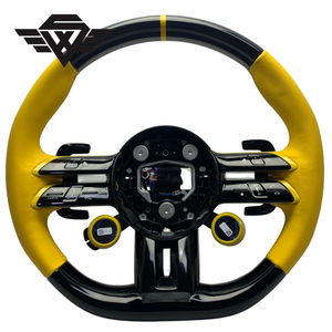 Volant en cuir jaune en bois de pêche noir piano pour W223 809 205 AMG S C EClass, personnalisé, directement de l'usine - Product Image 1