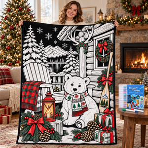 Couverture à colorier DIY de Noël, lavable et réutilisable, en flanelle, pour peinture familiale, motif personnalisé, cadeau pour enfants - Product Image 4