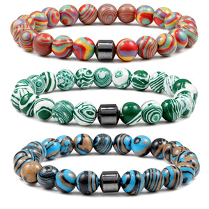 Gelang Pria Batu Lava Alam 8mm <span class=keywords><strong>Magnet</strong></span> Charm Beads Stretch Custom Grosir Laris untuk Pasangan - Product Image 4