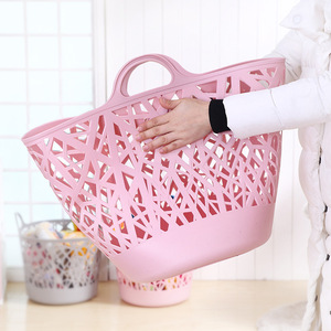 Laundry Basket Round Durable Plastic Clothing Organizer Blue Pink Gray Standing Type Bathroom Bedroom Balcony Use - Product Image 3
