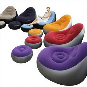 Sofá Inflable de Felpa Combinada, Impermeable, de PVC Ecológico, Silla de Aire Cómoda, Plegable, Portátil, con Reposapiés para Exteriores - Product Image 1