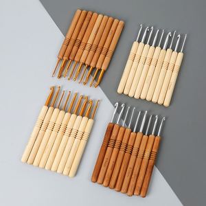 Juego de un solo gancho hecho a mano Diy herramientas de tejer mango de bambú carbonizado cabeza de aluminio suéter ganchillo - Product Image 2