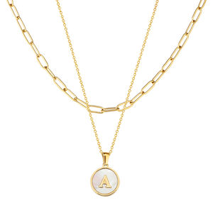 Collana Choker Regolabile KRKC con Ciondolo in Madreperla Placcato Oro, Collana a Strati con Iniziale per Donne - Product Image 6