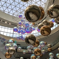 Boule de poisson géante gonflable Décoration d'événement Extérieur Flottant Grand ballon en PVC Sphères réfléchissantes Boule de poisson miroir gonflable argentée
