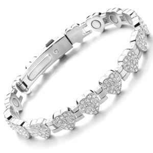 महिलाओं के विंटेज क्लासिक फैशन गहने गुलाब सोने की प्लेटेड चेन लिंक प्राकृतिक पत्थर के चुंबकीय हृदय के आकार के कंगन - Product Image 5