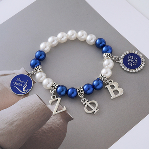 Bracciale <span class=keywords><strong>con</strong></span> <span class=keywords><strong>ciondolo</strong></span> Zeta Phi Beta, lettere greche, blu reale, regalo per donne, gioielli alla moda. - Product Image 3