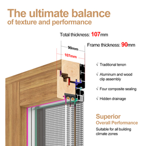 Fenêtre coulissante rustique <span class=keywords><strong>hybride</strong></span> bois-aluminium avec verre trempé pour appartement et cuisine - Product Image 3