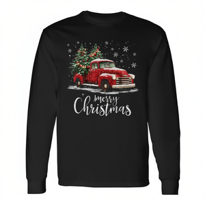 Vintage Red Truck <b>Xmas</b> Tree Merry Christmas Mens Long Sleeve <b>T</b>-<b>Shirt</b> - Product Image 2