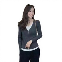 Cardigan décontracté pour femme à col en V, respirant, en maille, avec fermeture éclair, couleur unie, pour l'automne et le printemps, fabricant de vêtements