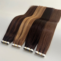 Extensions de cheveux à bande adhésive longue, directement de l'usine, ombré brun foncé, cheveux brésiliens vierges non traités avec cuticules intactes, bande adhésive à injection pour peau