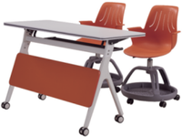 Chaise d'école pliable en plastique avec roulettes et tablette d'écriture pour ordinateur portable, design moderne pour les étudiants et le personnel