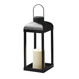 Lanterne à bougie portable en fer, couleur noire, pour la décoration d'intérieur, de mariage, de fêtes, à suspendre et à poser au sol, en solde - Product Image 1