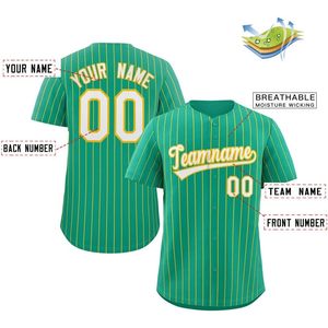 Chemise à boutons en jersey de baseball à fines rayures personnalisée avec nom et numéro personnalisés rayures vertes/jaunes pour hommes/femmes/jeunes-29" - Product Image 4