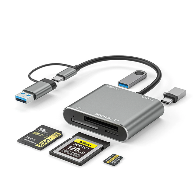 5 In1 USB 3.0 Memory Card Reader USB-C to TF/SD/XQD Card High Speed Reader Adapter Hub for Phone 15 Pro/Max Pro/Air 2023
