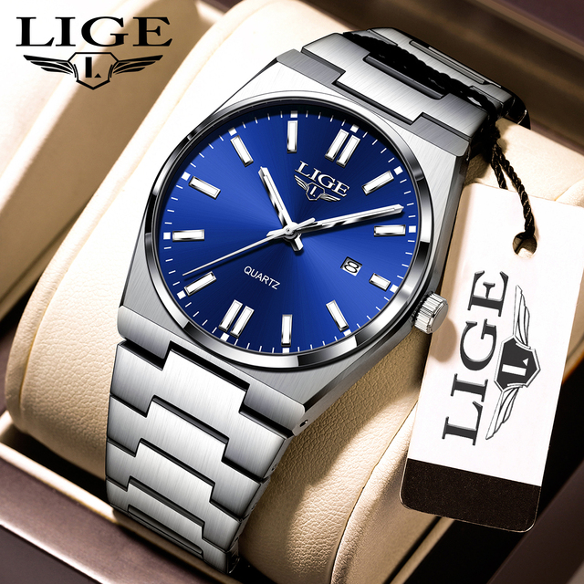 LIGE Luxury Quartz Analog Watch for Men Stainless Steel Waterproof Auto Date Feature Luminous Casual Business Watches 89153