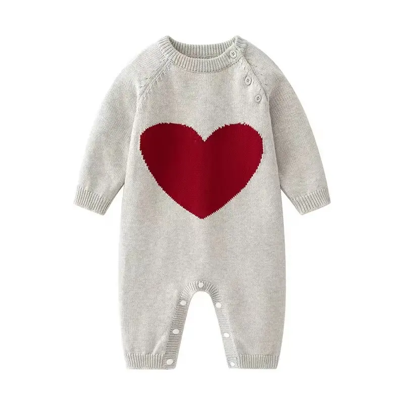 Neuankömmling Red Heart Sweater Onesie Baby Baumwoll pullover Herbst Winter Gestrickter Stram pler Baby Bequemer weicher Stram pler