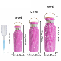Botol Vakum Stainless Steel Anti Bocor dengan Tutup Bambu Berhias Berlian Imitasi, Tahan Panas dan Dingin, Kapasitas 350ml 500ml 750ml, Cangkir Perjalanan