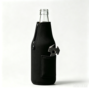 Refroidisseur de canettes isotherme en néoprène avec logo personnalisé, 330 ml/10-12 oz, fermeture éclair, décapsuleur, motif géométrique noir et rouge, portable - Product Image 3