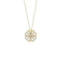 Collier pendentif fleur en zircon cœur, collier connecté trèfle à quatre feuilles, bijoux fins pour femmes, best-seller