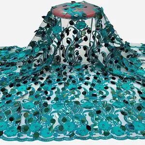 3D Аппликация Жемчуг дизайн Нигерия вышивка большой блесток ткань партии сестра платье