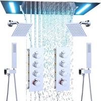 Système de douche pluie LED à fixation au plafond, double pommeaux de douche de 6 pouces, doubles douches à main, commande thermostatique 4 fonctions, ensemble de salle de bain