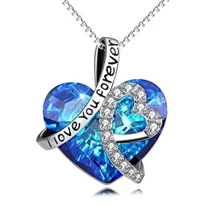 New Simple Titanic Heart of Ocean Necklace Blue Crystal Love Heart Forever Pendant Necklace For Women Wedding Party Jewelry
