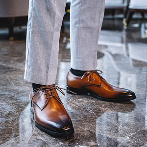 Chaussures Biyate Nouvelle arrivée Chaussures Derby mode haut de gamme imprimées à la main Chaussures habillées en cuir véritable pour hommes - Product Image 4