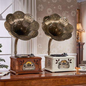 Tourne-disque vinyle rétro 3 vitesses avec cornet en cuivre, Bluetooth et FM, pour décoration de salon, audio haute fidélité - Product Image 5
