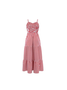 <span class=keywords><strong>Para</strong></span> <span class=keywords><strong>Amazon</strong></span> New Ladies Cross-Border Europa América Vestido 10645 Tirantes a rayas Casual Liso Teñido Gasa Hasta el suelo <span class=keywords><strong>para</strong></span> - Product Image 3