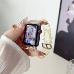 TPU <span class=keywords><strong>Transparent</strong></span> avec <span class=keywords><strong>bracelet</strong></span> en diamant pour <span class=keywords><strong>Apple</strong></span> <span class=keywords><strong>Watch</strong></span> 6 7 8 Flower Design Edge Strap 44mm 45mm 49mm Watchband - Product Image 5