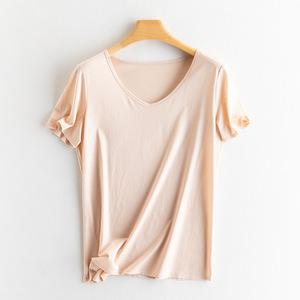 T-shirt femme en lin <span class=keywords><strong>de</strong></span> haute qualité, couleur unie, col en V, manches courtes, été - Product Image 4
