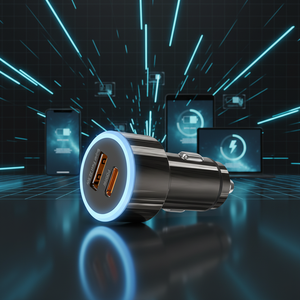 Chargeur de voiture 2 USB, nouveau best-seller, chargeur de voiture double USB QC3.0 PD30W à charge rapide, adaptateur de téléphone pour voiture en alliage de zinc + PC - Product Image 1