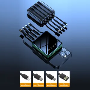 พาวเวอร์<span class=keywords><strong>แบ</strong></span>งค์ขนาดเล็ก10000mAh พร้อมสายเคเบิล<span class=keywords><strong>4</strong></span>เส้น2USB ไฟฉายกระจก<span class=keywords><strong>แบ</strong></span>บบางพกพาได้ - Product Image 3