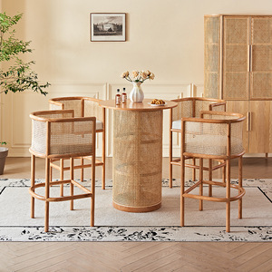 Muebles de Exterior, Juego de Sofás de Jardín, Mesa de Centro Redonda Pequeña para <span class=keywords><strong>Bar</strong></span>, Muebles de Ratán Natural para Sala de Estar, Mesa de <span class=keywords><strong>Bar</strong></span> de Madera - Product Image 6