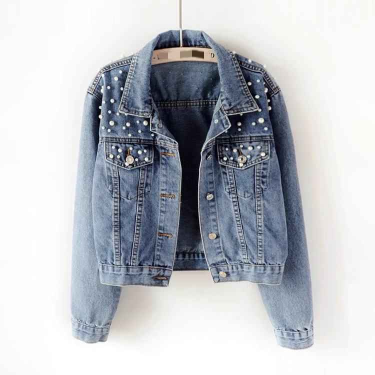 2023 Customized Popular Women Pearl Denim Jacket Bride Wedding