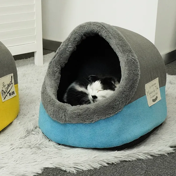 الملونة متعدد الألوان داخلي الحيوانات الأليفة منزل القط الدافئة كهف سرير سرير للقطط مع شكل منزل