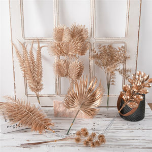 Décoration de mariage en gros, branches de plantes dorées, fleurs suspendues, longue <span class=keywords><strong>tige</strong></span>, herbe dorée, Eucalyptus, tête d'oreille, fleurs artificielles - Product Image 1