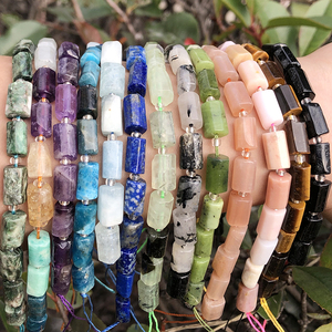 Vente en gros de perles de pierre naturelle de 7,5 pouces, cylindre en lapis-lazuli, jade canadien, aigue-marines pour la fabrication de bijoux en DIY - Product Image 3